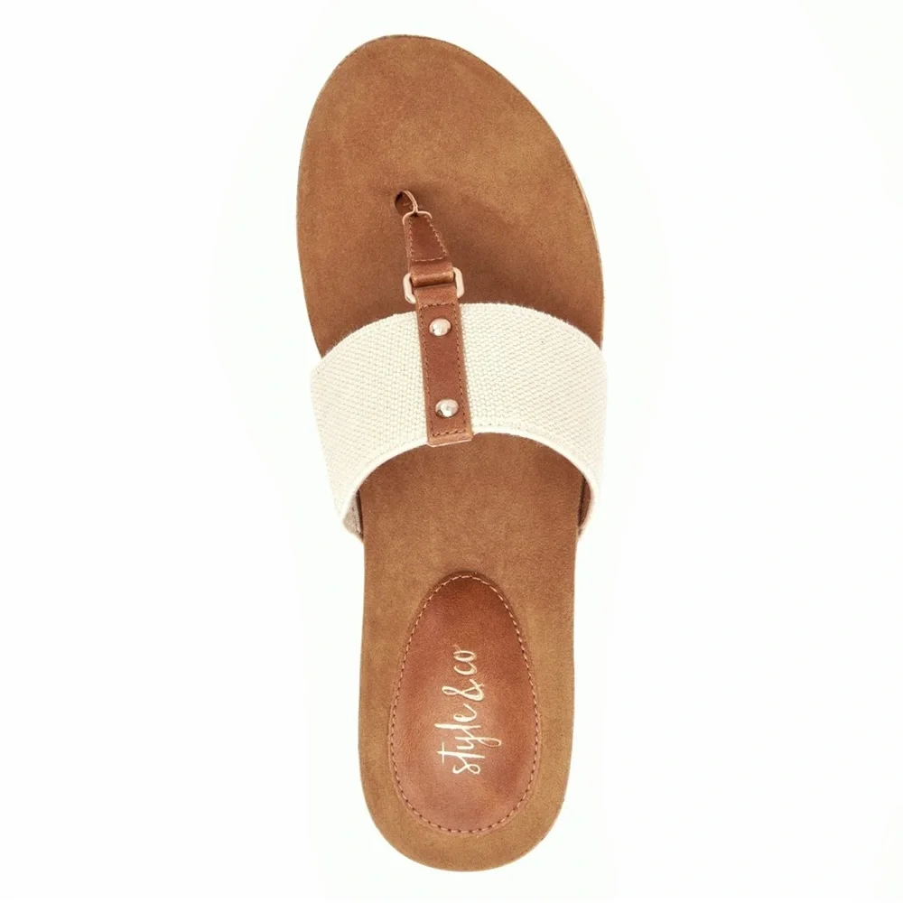 Style & Co Wedge Thong Piperr Cork Sandal Light Taupe Size 10 - Picture 7 of 14